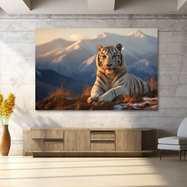 Tableau Tigre Blanc Avec Paysage